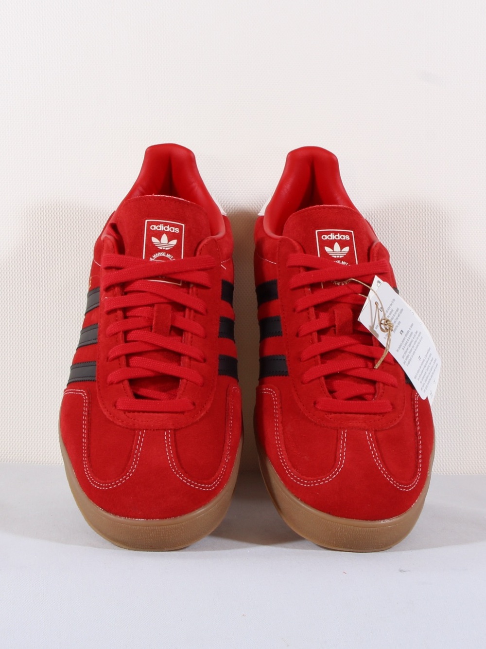 adidas Red Suede Gazelle Indoor Sneakers with Black Stripes